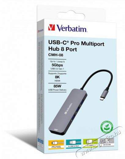VERBATIM 32151 USB-C Pro Multiport CMH-08 8in1 ezüst HUB Iroda és számítástechnika - Notebook kiegészítő - USB hub / elosztó - 507640