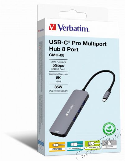 VERBATIM 32151 USB-C Pro Multiport CMH-08 8in1 ezüst HUB Iroda és számítástechnika - Notebook kiegészítő - USB hub / elosztó - 507640