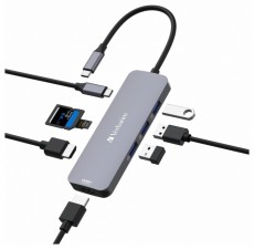 VERBATIM 32151 USB-C Pro Multiport CMH-08 8in1 ezüst HUB Iroda és számítástechnika - Notebook kiegészítő - USB hub / elosztó - 507640