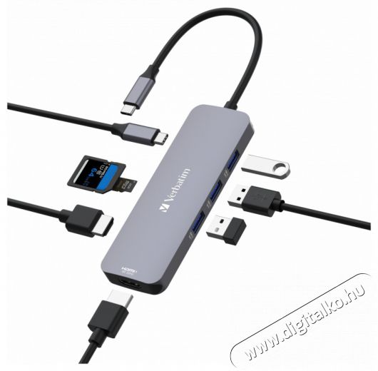 VERBATIM 32151 USB-C Pro Multiport CMH-08 8in1 ezüst HUB Iroda és számítástechnika - Notebook kiegészítő - USB hub / elosztó - 507640