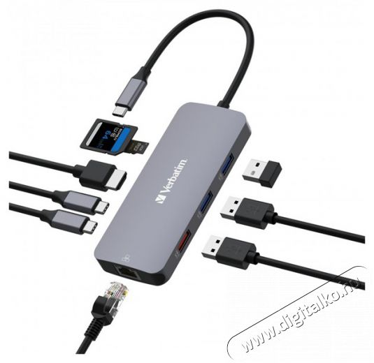 VERBATIM 32152 USB-C Pro Multiport CMH-09 9in1 ezüst HUB Iroda és számítástechnika - Notebook kiegészítő - USB hub / elosztó - 507641