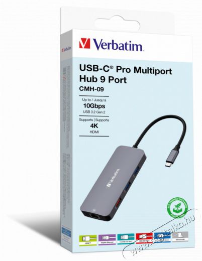 VERBATIM 32152 USB-C Pro Multiport CMH-09 9in1 ezüst HUB Iroda és számítástechnika - Notebook kiegészítő - USB hub / elosztó - 507641