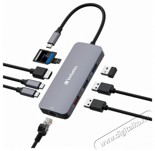 VERBATIM 32152 USB-C Pro Multiport CMH-09 9in1 ezüst HUB Iroda és számítástechnika - Notebook kiegészítő - USB hub / elosztó - 507641