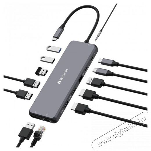 VERBATIM 32153 USB-C Pro Multiport CMH-13 13in1 ezüst HUB Iroda és számítástechnika - Notebook kiegészítő - USB hub / elosztó - 507642