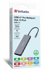 VERBATIM 32153 USB-C Pro Multiport CMH-13 13in1 ezüst HUB Iroda és számítástechnika - Notebook kiegészítő - USB hub / elosztó - 507642