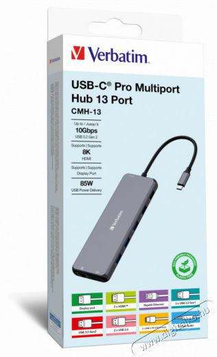 VERBATIM 32153 USB-C Pro Multiport CMH-13 13in1 ezüst HUB Iroda és számítástechnika - Notebook kiegészítő - USB hub / elosztó - 507642
