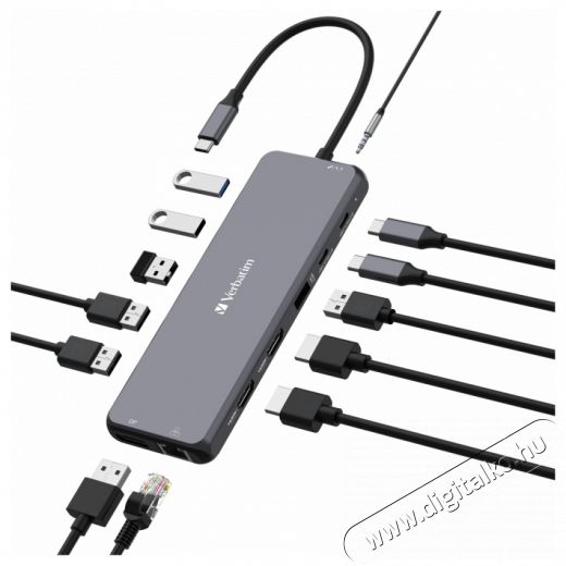 VERBATIM 32153 USB-C Pro Multiport CMH-13 13in1 ezüst HUB Iroda és számítástechnika - Notebook kiegészítő - USB hub / elosztó - 507642