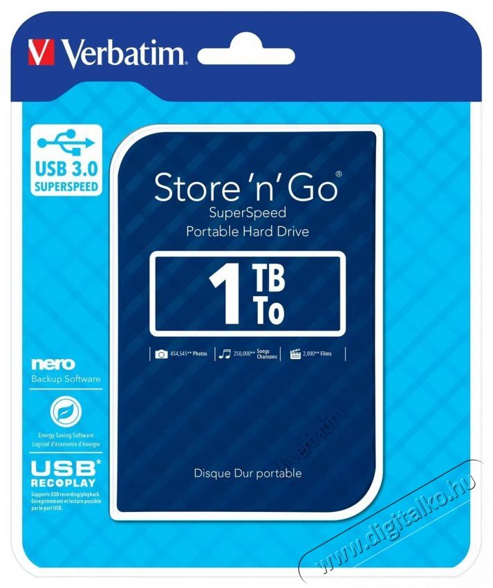 VERBATIM 53200 Store n Go 2,5 1TB USB 3.0 SuperSpeed k&eacute;k k&uuml;lső winchester Iroda &eacute;s sz&aacute;m&iacute;t&aacute;stechnika - Adatt&aacute;rol&oacute; / merevlemez - K&uuml;lső HDD - 507912