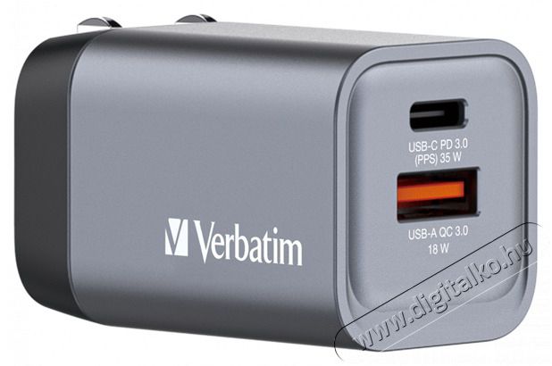 VERBATIM 32200 GNC-35 GaN Charger 35W USB Type-A + Type-C hálózati töltő adapter Akkuk és töltők - Li-ion akkumulátor és töltő (gyári) - Töltő / hálózati adapter - 514984