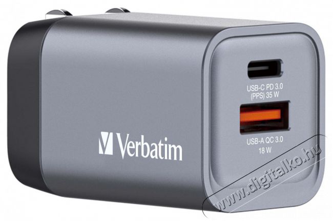 VERBATIM 32200 GNC-35 GaN Charger 35W USB Type-A + Type-C hálózati töltő adapter Akkuk és töltők - Li-ion akkumulátor és töltő (gyári) - Töltő / hálózati adapter - 514984