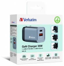 VERBATIM 32200 GNC-35 GaN Charger 35W USB Type-A + Type-C h&aacute;l&oacute;zati t&ouml;ltő adapter Akkuk &eacute;s t&ouml;ltők - Li-ion akkumul&aacute;tor &eacute;s t&ouml;ltő (gy&aacute;ri) - T&ouml;ltő / h&aacute;l&oacute;zati adapter - 514984