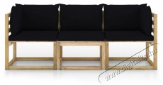 vidaXL háromszemélyes kerti kanapé fekete párnákkal Háztartás / Otthon / Kültér - Kültér / kerti termék / grill - Kerti bútor - 398931
