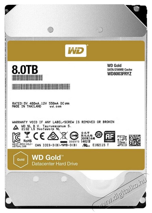 Western Digital Gold 8TB SATAIII 7200RPM 256MB (WD8003FRYZ) winchester Egyéb - Nem forgalmazzuk ! - 332844