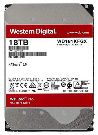 Western Digital 3,5 18000GB belső SATAIII 7200RPM 512MB RED PRO WD181KFGX winchester 5 év Iroda és számítástechnika - Adattároló / merevlemez - Kiegészítő - 440803