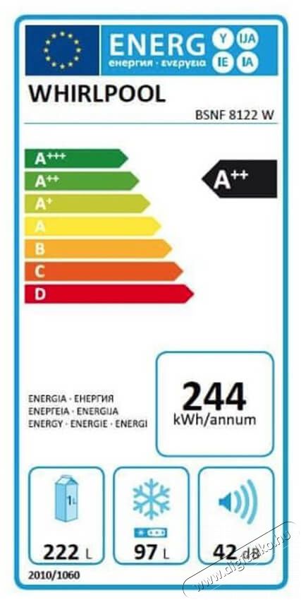Whirlpool BSNF 8122 W Supreme No Frost alulfagyasztós hűtőszekrény Konyhai termékek - Hűtő, fagyasztó (szabadonálló) - Alulfagyasztós kombinált hűtő - 327332
