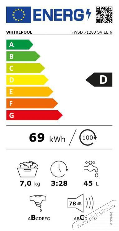 Whirlpool FWSD 71283 SV EE N elöltöltős keskeny mosógép Háztartás / Otthon / Kültér - Mosógép / szárítógép - Elöltöltős keskeny (45cm-ig) mosógép - 379286