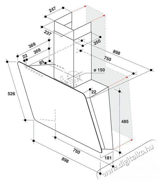 Whirlpool WHVS 90F LT C K döntött páraelszívó Konyhai termékek - Páraelszívó - Kürtős - 379289