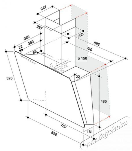 Whirlpool WHVS 90F LT C K döntött páraelszívó Konyhai termékek - Páraelszívó - Kürtős - 379289