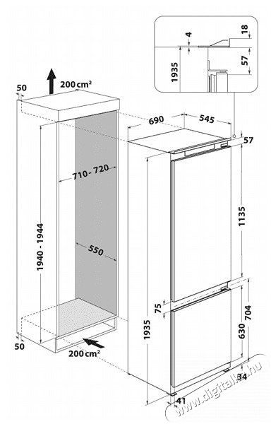 Whirlpool SP40 801 EU 1 Beépíthető alulfagyasztós hűtő Konyhai termékek - Hűtő, fagyasztó (beépíthető) - Alulfagyasztós kombinált hűtő - 381799