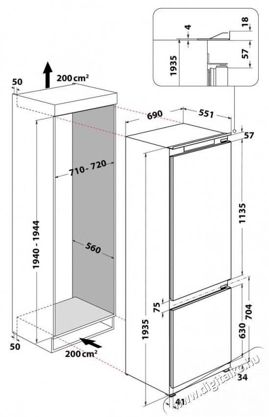 Whirlpool WH SP70 T241 P HŰTŐ ALULFAGYASZT&Oacute;S BE&Eacute;P&Iacute;THETŐ Konyhai term&eacute;kek - Hűtő, fagyaszt&oacute; (be&eacute;p&iacute;thető) - Alulfagyaszt&oacute;s kombin&aacute;lt hűtő - 502881