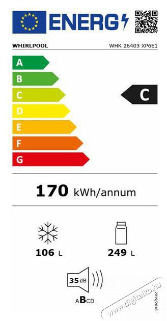 Whirlpool WHK 26403 XP6E Konyhai term&eacute;kek - Hűtő, fagyaszt&oacute; (szabadon&aacute;ll&oacute;) - Alulfagyaszt&oacute;s kombin&aacute;lt hűtő - 509626