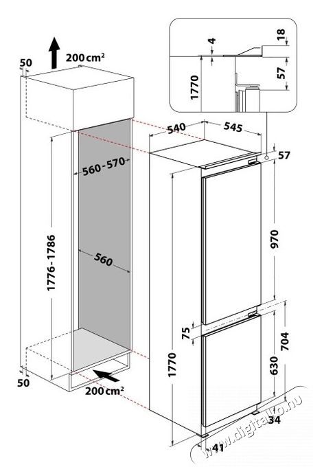 Whirlpool WHC18D011C2 HŰTŐ ALULFAGYASZT&Oacute;S BE&Eacute;P&Iacute;THETŐ Konyhai term&eacute;kek - Hűtő, fagyaszt&oacute; (be&eacute;p&iacute;thető) - Alulfagyaszt&oacute;s kombin&aacute;lt hűtő - 505369