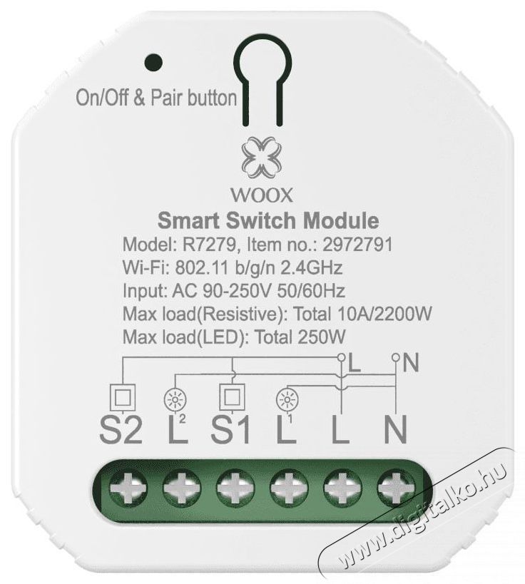 WOOX R7279 Smart 2-gang H&aacute;ztart&aacute;s / Otthon / K&uuml;lt&eacute;r - Okos otthon - Kieg&eacute;sz&iacute;tő - 520420