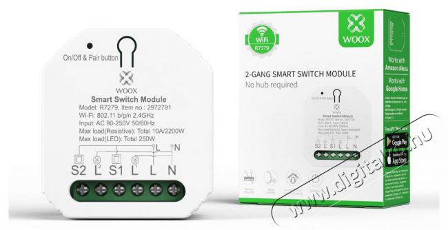 WOOX R7279 Smart 2-gang H&aacute;ztart&aacute;s / Otthon / K&uuml;lt&eacute;r - Okos otthon - Kieg&eacute;sz&iacute;tő - 520420