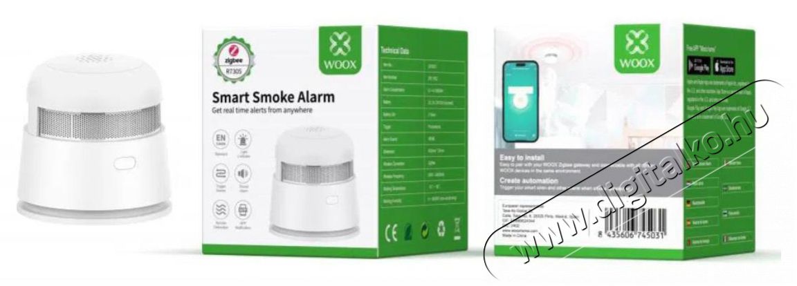 WOOX R7305 intelligens Zigbee f&uuml;st&eacute;rz&eacute;kelő H&aacute;ztart&aacute;s / Otthon / K&uuml;lt&eacute;r - Biztons&aacute;gtechnika - F&uuml;st- &eacute;s sz&eacute;n-monoxid &eacute;rz&eacute;kelő - 519873