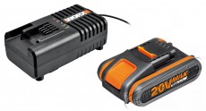 Worx 20 V / 2,0 Ah akkumul&aacute;tor WA3551 + 2,0 A t&ouml;ltő WA3880 Akkuk &eacute;s t&ouml;ltők - Li-ion akkumul&aacute;tor &eacute;s t&ouml;ltő (gy&aacute;ri) - Szettben - 519266