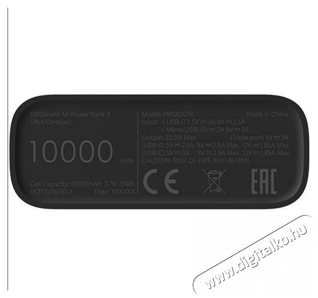 Xiaomi Mi 3 Ultra Compact 10000mAh fekete power bank Mobil / Kommunikáció / Smart - Powerbank / Külső akkumulátor és töltő - 380648