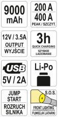 YATO Ind&iacute;t&oacute; berendez&eacute;s &eacute;s powerbank 9000 mAh Aut&oacute;hifi / Aut&oacute; felszerel&eacute;s - Aut&oacute;s / aut&oacute;hifi kieg&eacute;sz&iacute;tő - Aut&oacute; akkumul&aacute;tor t&ouml;ltő - 532406