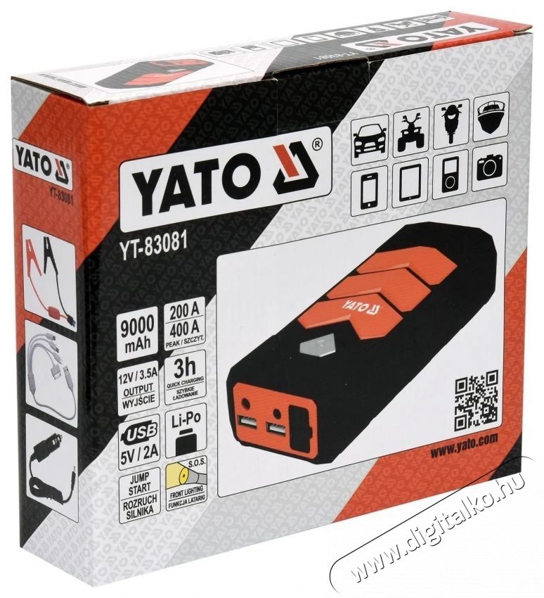 YATO Ind&iacute;t&oacute; berendez&eacute;s &eacute;s powerbank 9000 mAh Aut&oacute;hifi / Aut&oacute; felszerel&eacute;s - Aut&oacute;s / aut&oacute;hifi kieg&eacute;sz&iacute;tő - Aut&oacute; akkumul&aacute;tor t&ouml;ltő - 532406
