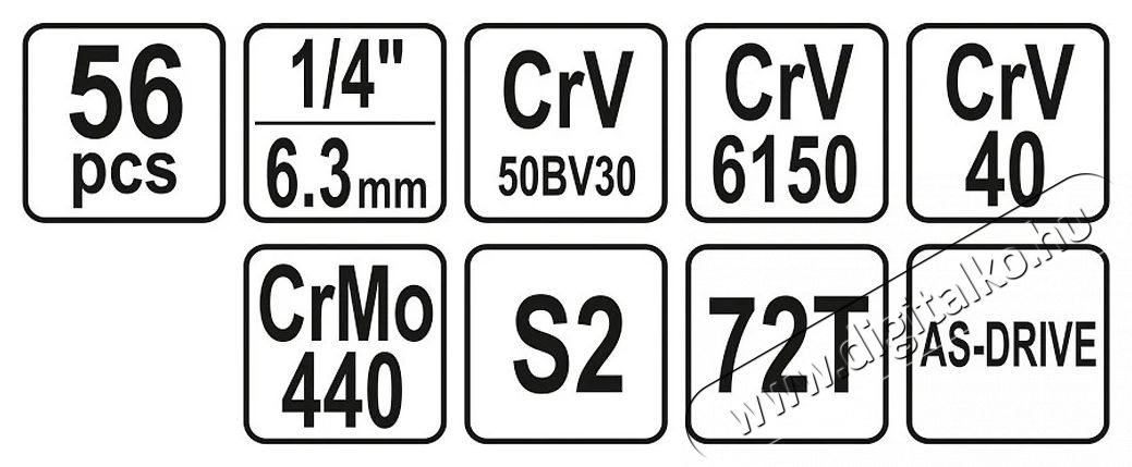 YATO Dug&oacute;kulcs k&eacute;szlet, 1/4  56 db, XS H&aacute;ztart&aacute;s / Otthon / K&uuml;lt&eacute;r - Szersz&aacute;m - Csavarh&uacute;z&oacute; / kulcs / f&uacute;r&oacute; / szersz&aacute;m k&eacute;szlet - 520496