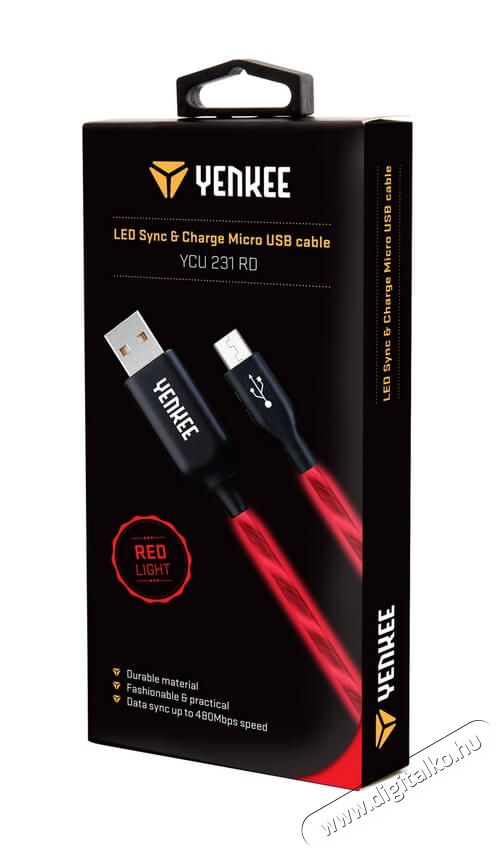 Yenkee YCU 231 RD LED Micro USB kábel - piros Mobil / Kommunikáció / Smart - Mobiltelefon kiegészítő / tok - Kábel / átalakító - 349400