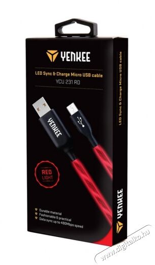 Yenkee YCU 231 RD LED Micro USB kábel - piros Mobil / Kommunikáció / Smart - Mobiltelefon kiegészítő / tok - Kábel / átalakító - 349400