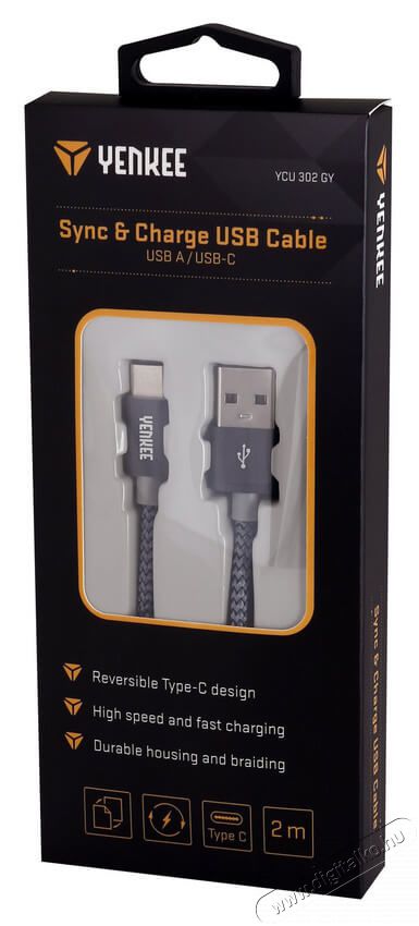 Yenkee YCU 302 GY Type-C USB kábel 2m Tv kiegészítők - Kábel / csatlakozó - USB kábel - 342993