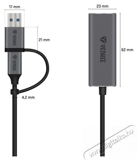 Yenkee YTC 013 gigabites ethernet adapter USB 3.0 és USB-C 3.1 portokkal Tv kiegészítők - Kábel / csatlakozó - Csatlakozó / elosztó / átalakító - 376957