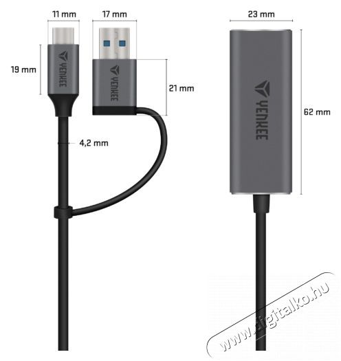 Yenkee YTC 013 gigabites ethernet adapter USB 3.0 és USB-C 3.1 portokkal Tv kiegészítők - Kábel / csatlakozó - Csatlakozó / elosztó / átalakító - 376957