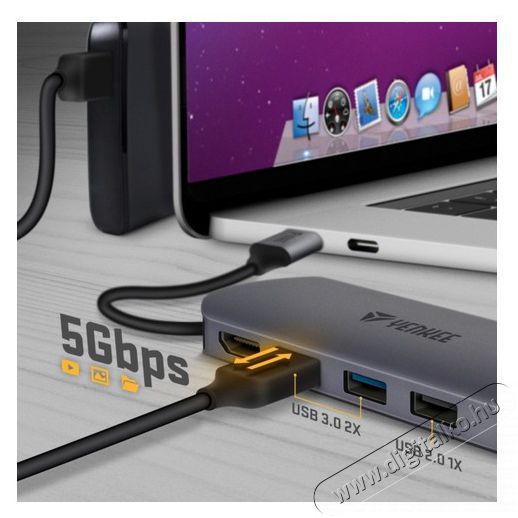 Yenkee YTC 081 Multiport USB-C HUB 8 az 1-ben elosztó Iroda és számítástechnika - Notebook kiegészítő - USB hub / elosztó - 376960