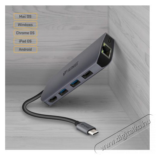 Yenkee YTC 081 Multiport USB-C HUB 8 az 1-ben elosztó Iroda és számítástechnika - Notebook kiegészítő - USB hub / elosztó - 376960