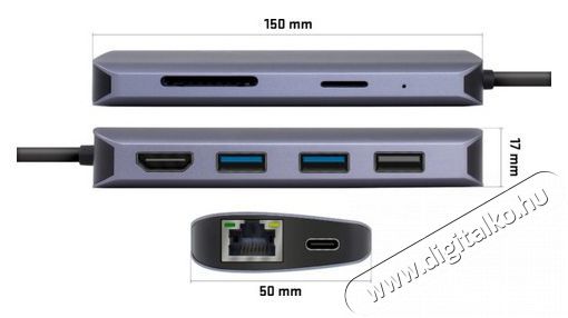 Yenkee YTC 081 Multiport USB-C HUB 8 az 1-ben elosztó Iroda és számítástechnika - Notebook kiegészítő - USB hub / elosztó - 376960