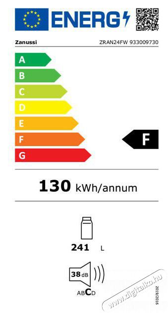 Zanussi ZTAN24FWO hűtőszekr&eacute;ny Konyhai term&eacute;kek - Hűtő, fagyaszt&oacute; (szabadon&aacute;ll&oacute;) - Egyajt&oacute;s hűtő - 380738